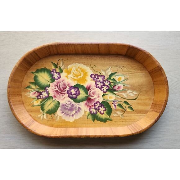 TRAY-WOODEN-HAND PAINTED-Floral-Lightweight-Artist-Bright Colors-18 in X 10 in - Picture 7 of 12